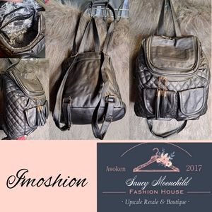 Imoshion • Metallic Zip Quilted Vegan Faux Leather Backpack Chic Fashionable